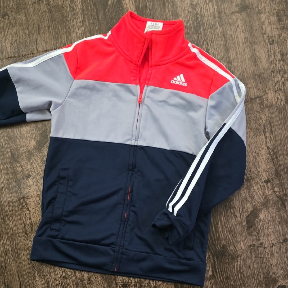 ADIDAS Navy and‎ Bright Red Colorblock Jacket Boys Sz 7